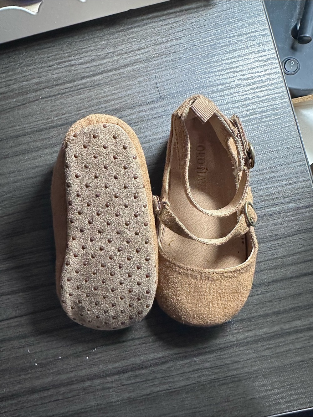Old Navy Tan Suede-Look Mary Jane Baby Shoes